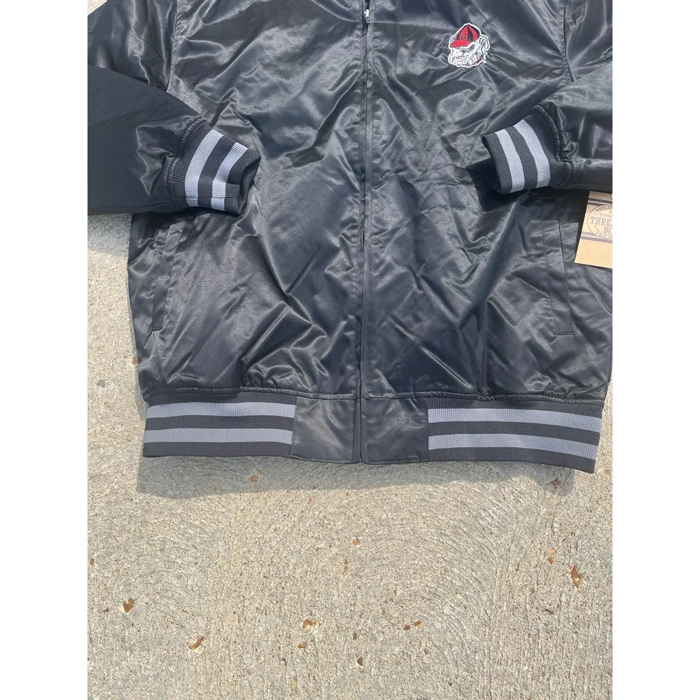 University Of Georgia Bulldogs Satin Bomber Jacket Mens M Black Full Zip